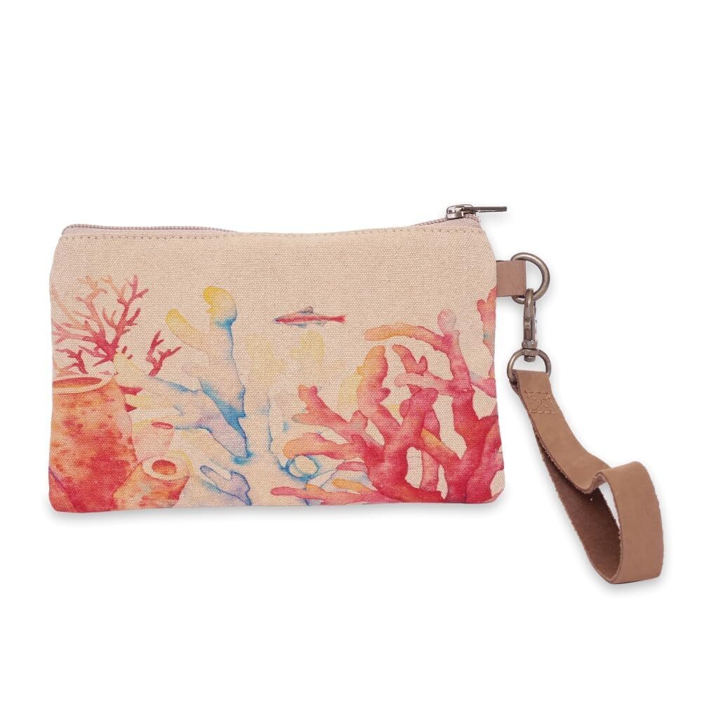 8516 Corals Wristlet Wallet - 4.7" x 8" Handcrafted, 100% Cotton Canvas